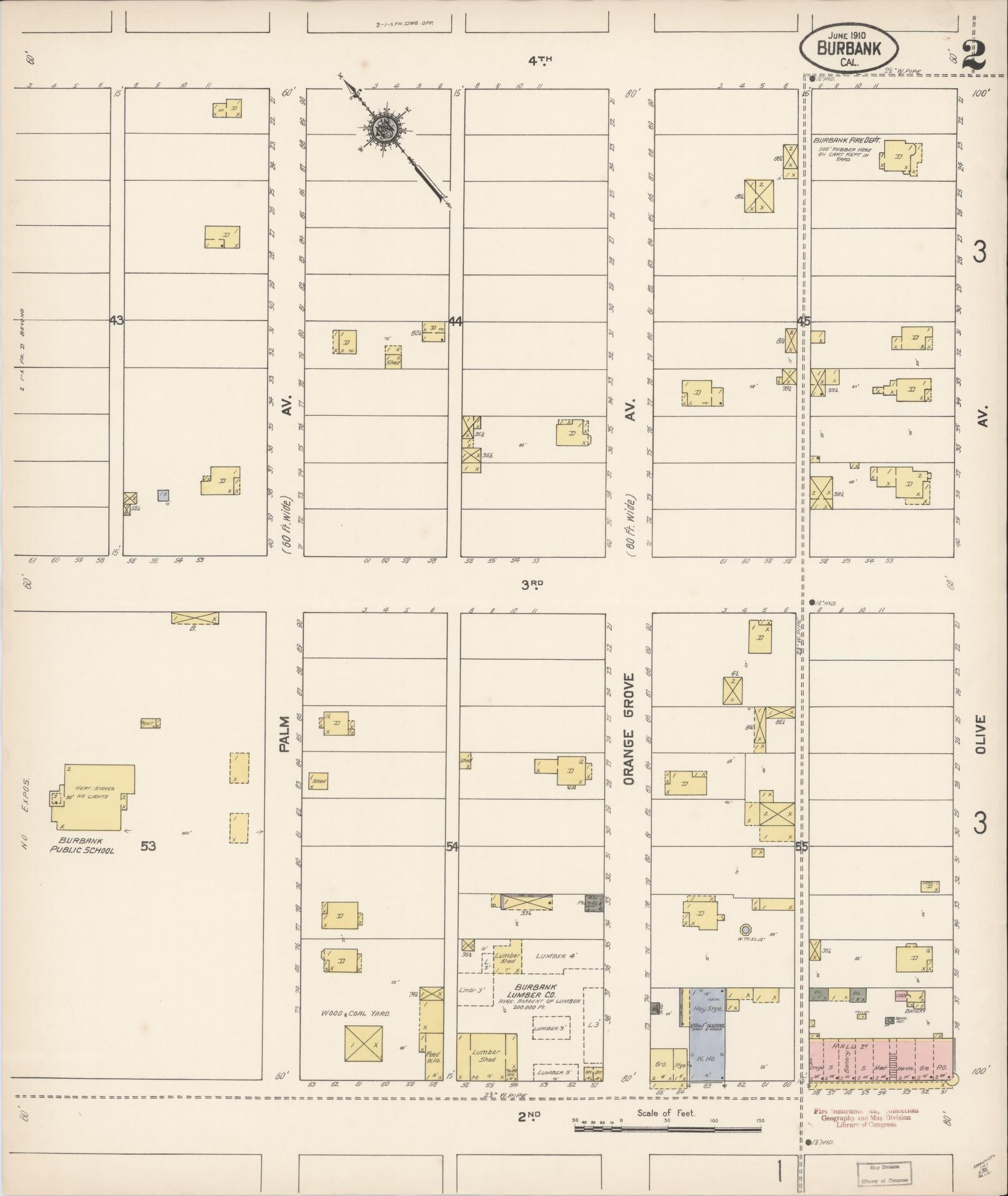 Sanborn Fire Insurance Map from Burbank, Los Angeles County, California (1910), Sheet #0002 - Complete Map Set gallery image, historic Sanborn map, vintage wall art, California California