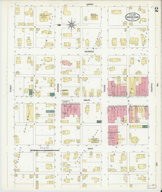 Sanborn Fire Insurance Map from Sheridan, Hamilton County, Indiana (1909), Sheet #0002 - Historic Sanborn Fire Insurance Map Print, vintage old map wall art, antique decor, genealogy gift, Indiana Indiana map