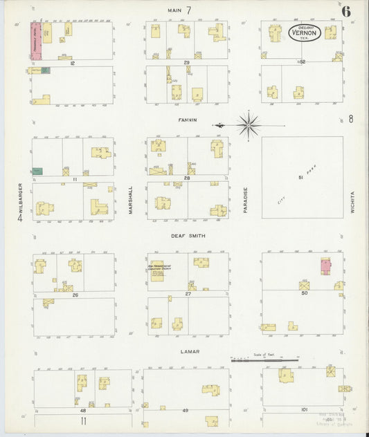 Sanborn Fire Insurance Map from Vernon, Wilbarger County, Texas (1907), Sheet #0006 - Historic Sanborn Fire Insurance Map Print, vintage old map wall art, antique decor, genealogy gift, Texas Texas map