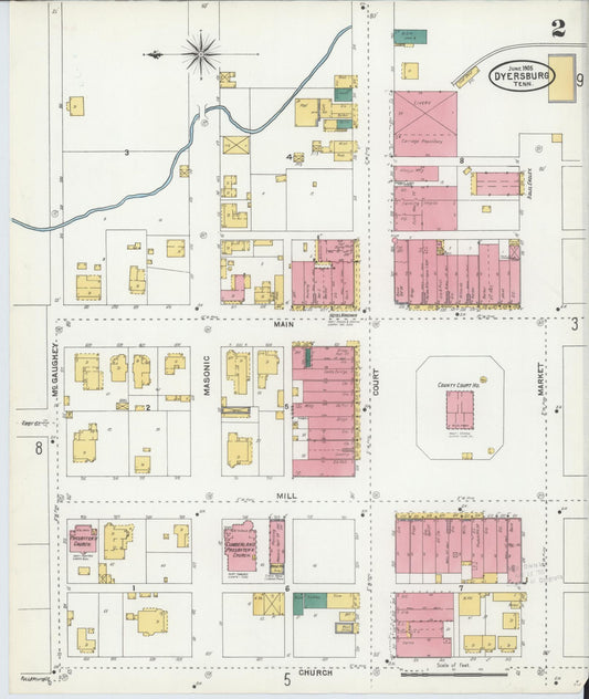 Sanborn Fire Insurance Map from Dyersburg, Dyer County, Tennessee (1905), Sheet #0001 - Complete Map Set gallery image, historic Sanborn map, vintage wall art, Tennessee Tennessee