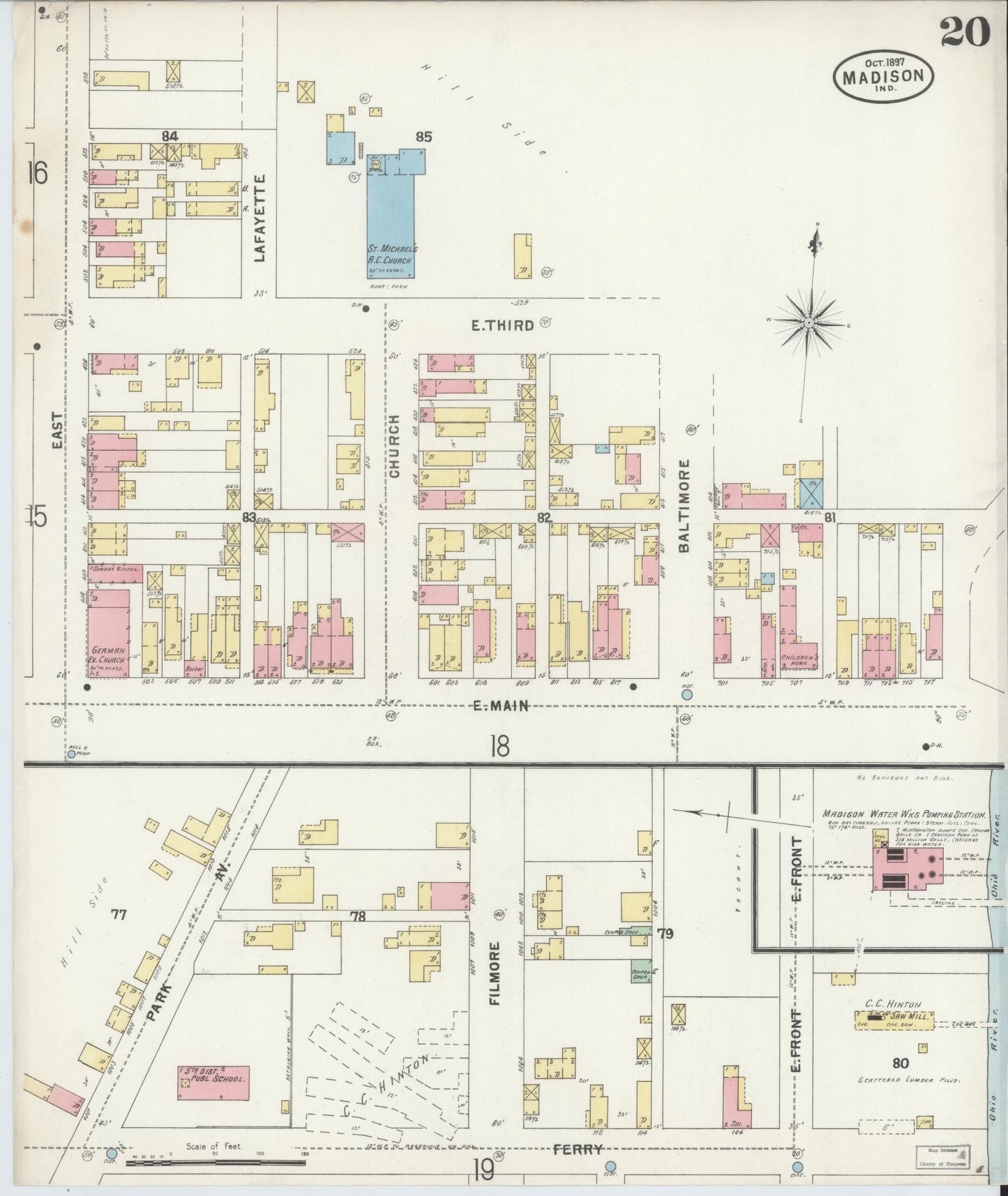Sanborn Fire Insurance Map from Madison, Jefferson County, Indiana (1897), Sheet #0020 - Historic Sanborn Fire Insurance Map Print, vintage old map wall art, antique decor, genealogy gift, Indiana Indiana map