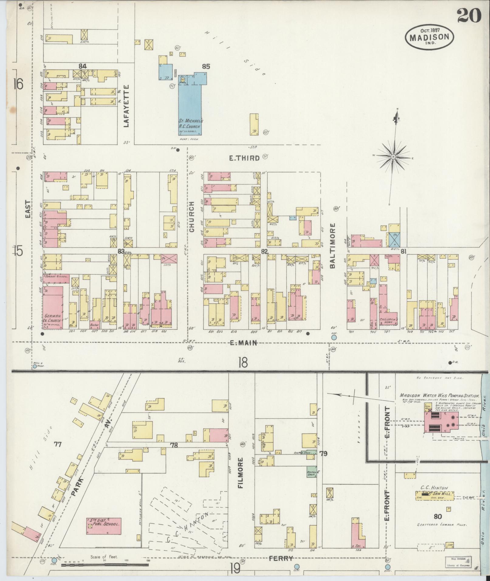 Sanborn Fire Insurance Map from Madison, Jefferson County, Indiana (1897), Sheet #0020 - Historic Sanborn Fire Insurance Map Print, vintage old map wall art, antique decor, genealogy gift, Indiana Indiana map