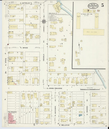 Sanborn Fire Insurance Map from Big Rapids, Mecosta County, Michigan (1914), Sheet #0005 - Complete Map Set gallery image, historic Sanborn map, vintage wall art, Michigan Michigan