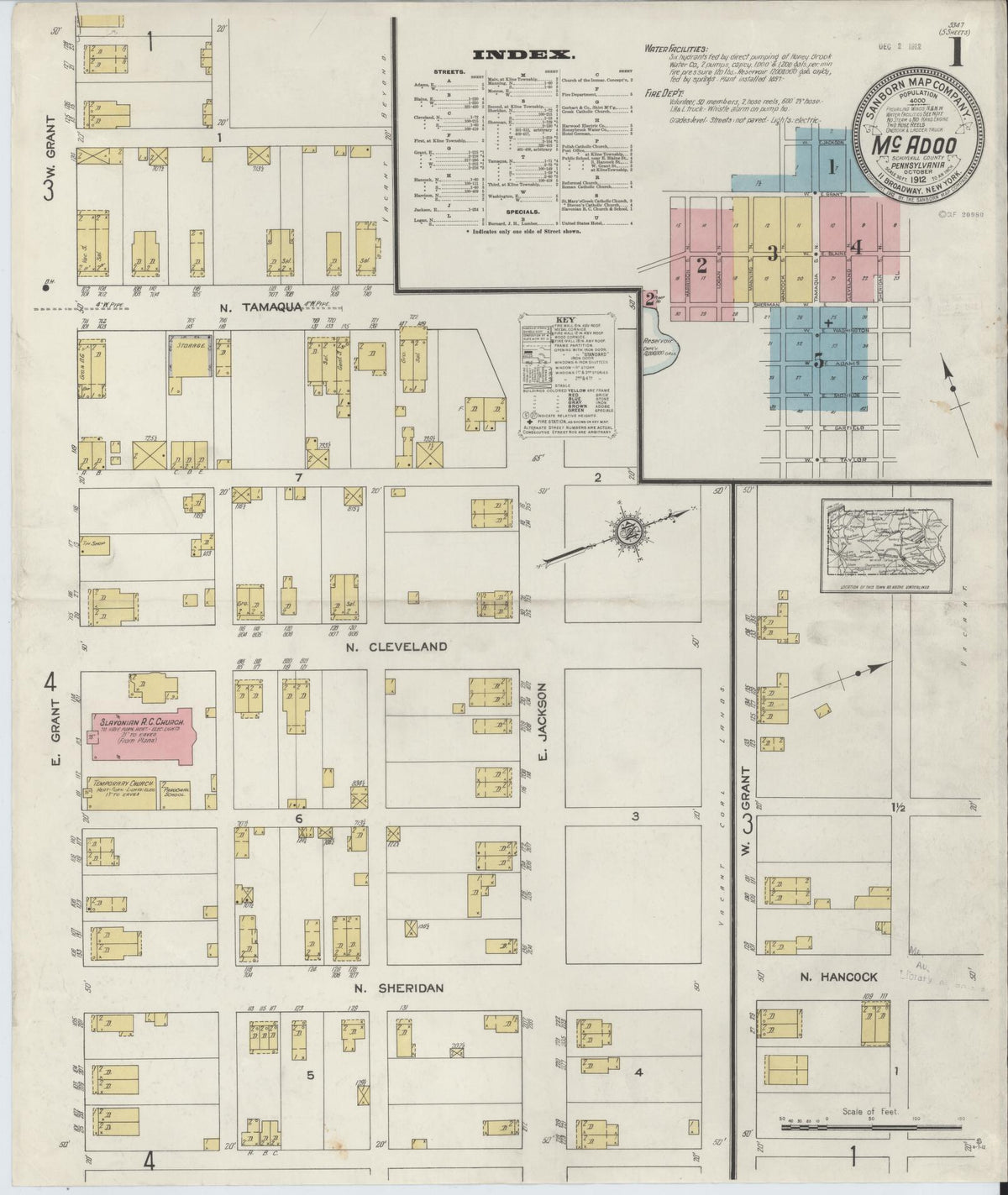 Sanborn Fire Insurance Map from McAdoo, Schuylkill County, Pennsylvania (1912), Sheet #0001 - Complete Map Set gallery image, historic Sanborn map, vintage wall art, Pennsylvania Pennsylvania