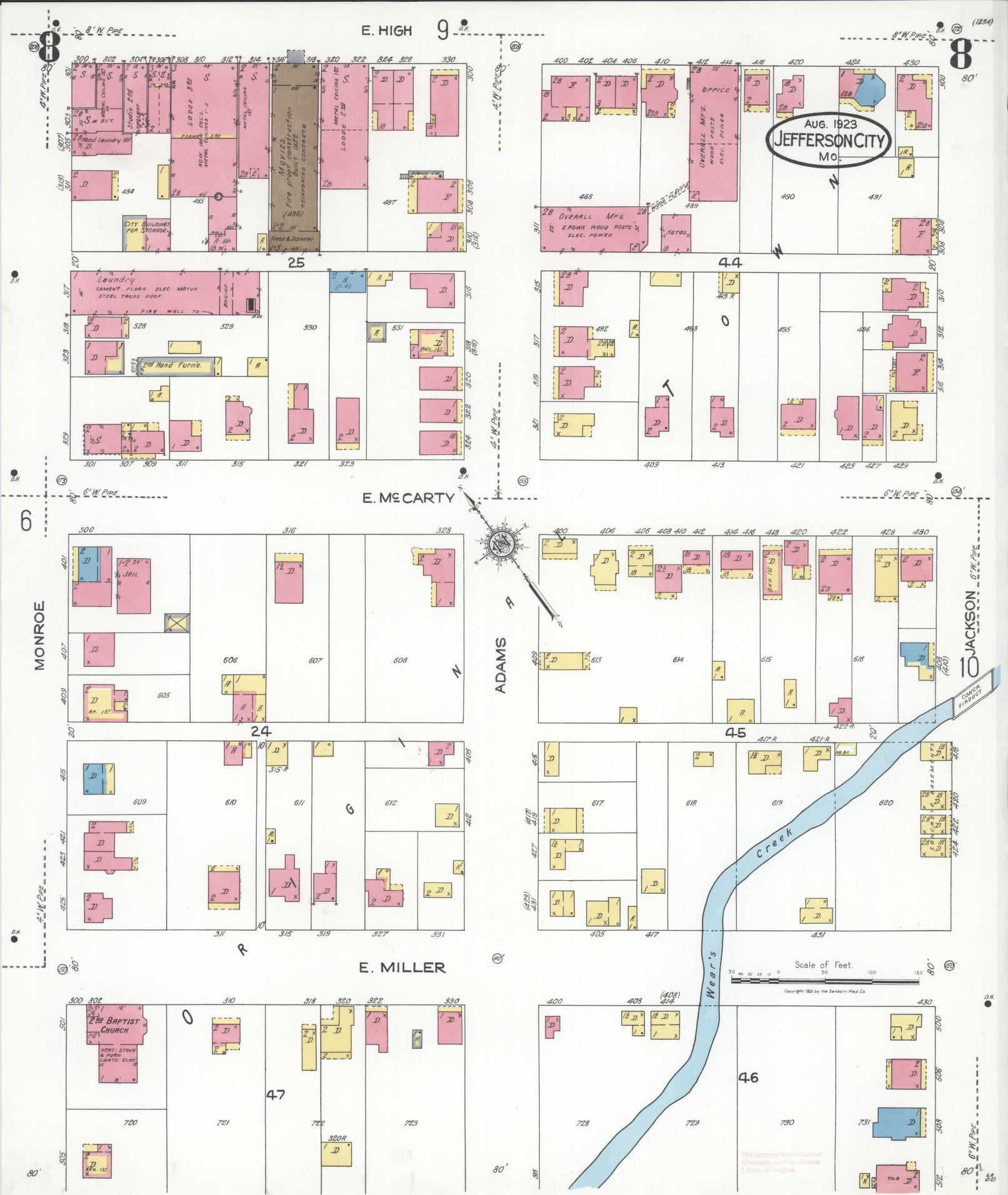 Sanborn Fire Insurance Map from Jefferson City, Cole County, Missouri (1923), Sheet #0008 - Complete Map Set gallery image, historic Sanborn map, vintage wall art, Missouri Missouri