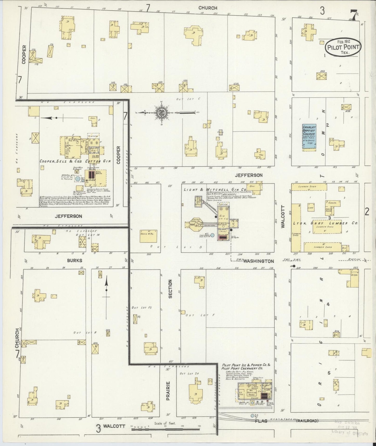 Sanborn Fire Insurance Map from Pilot Point, Denton County, Texas (1912), Sheet #0007 - Historic Sanborn Fire Insurance Map Print, vintage old map wall art, antique decor, genealogy gift, Texas Texas map