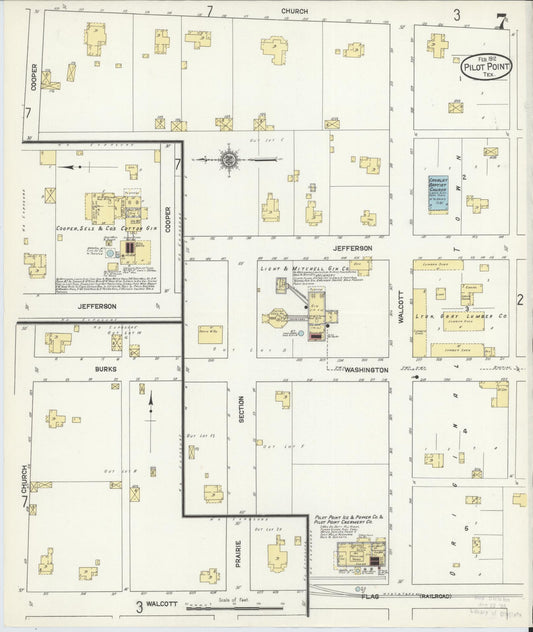 Sanborn Fire Insurance Map from Pilot Point, Denton County, Texas (1912), Sheet #0007 - Historic Sanborn Fire Insurance Map Print, vintage old map wall art, antique decor, genealogy gift, Texas Texas map