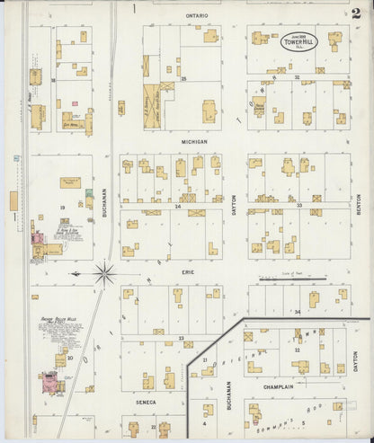 Sanborn Fire Insurance Map from Tower Hill, Shelby County, Illinois (1899), Sheet #0002 - Complete Map Set gallery image, historic Sanborn map, vintage wall art, Illinois Illinois