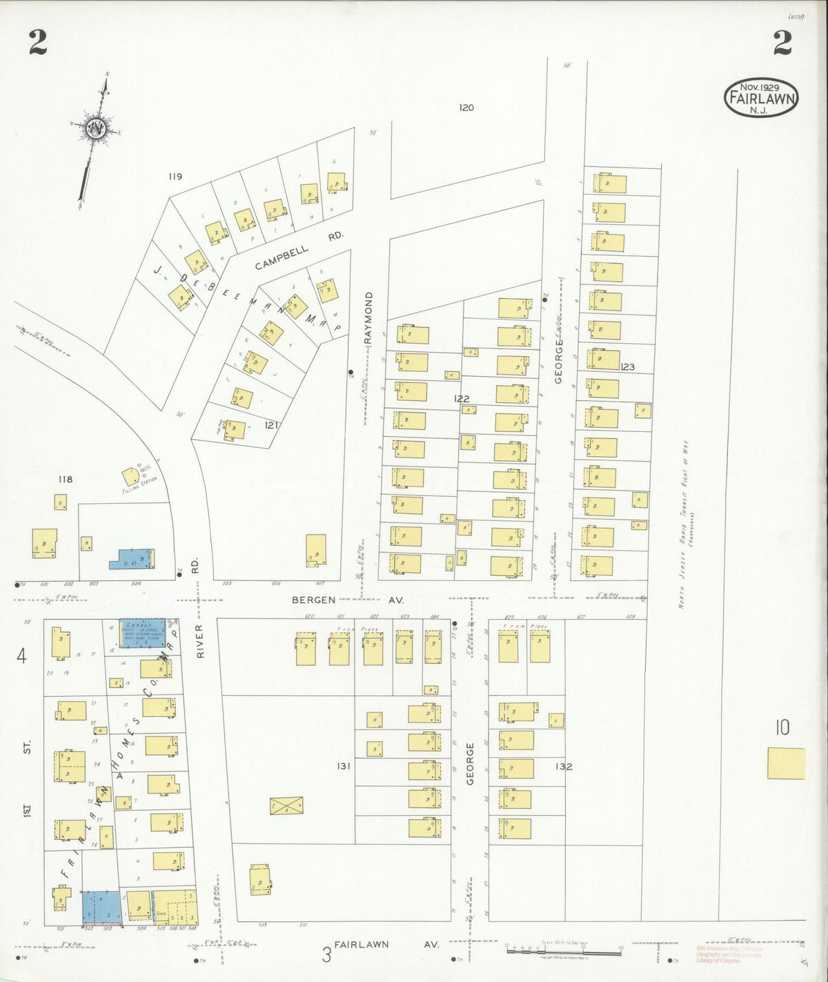 Sanborn Fire Insurance Map from Fair Lawn, Bergen County, New Jersey (1929), Sheet #0002 - Historic Sanborn Fire Insurance Map Print, vintage old map wall art, antique decor, genealogy gift, New Jersey New Jersey map