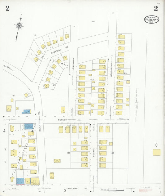 Sanborn Fire Insurance Map from Fair Lawn, Bergen County, New Jersey (1929), Sheet #0002 - Historic Sanborn Fire Insurance Map Print, vintage old map wall art, antique decor, genealogy gift, New Jersey New Jersey map