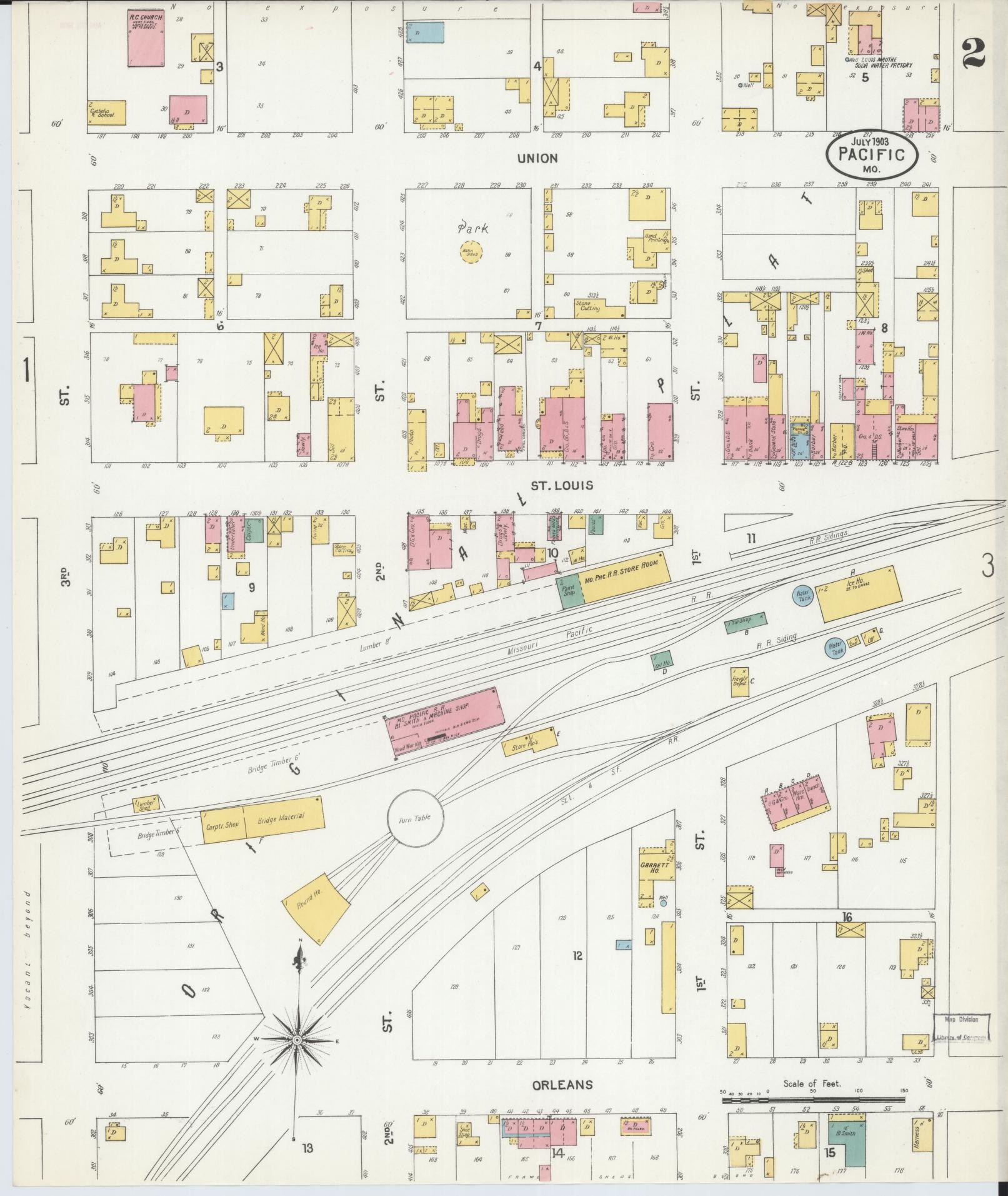 Sanborn Fire Insurance Map from Pacific, Franklin County, Missouri (1903), Sheet #0002 - Historic Sanborn Fire Insurance Map Print, vintage old map wall art, antique decor, genealogy gift, Missouri Missouri map