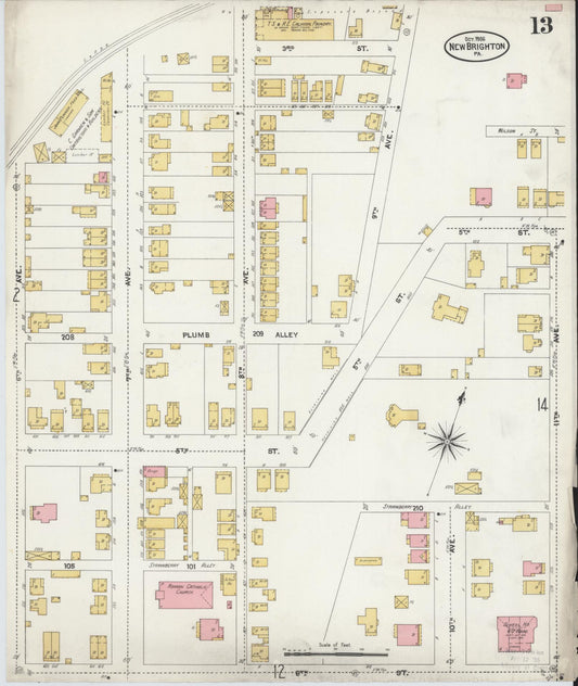 Sanborn Fire Insurance Map from New Brighton, Beaver County, Pennsylvania (1906), Sheet #0013 - Historic Sanborn Fire Insurance Map Print, vintage old map wall art, antique decor, genealogy gift, Pennsylvania Pennsylvania map