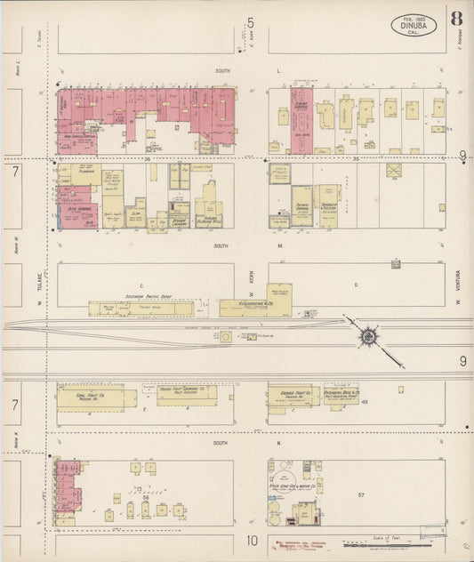Sanborn Fire Insurance Map from Dinuba, Tulare County, California (1920), Sheet #0008 - Historic Sanborn Fire Insurance Map Print, vintage old map wall art, antique decor, genealogy gift, California California map