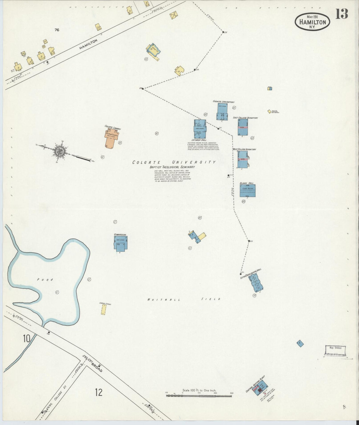 Sanborn Fire Insurance Map from Hamilton, Madison County, New York (1911), Sheet #0013 - Historic Sanborn Fire Insurance Map Print, vintage old map wall art, antique decor, genealogy gift, New York New York map