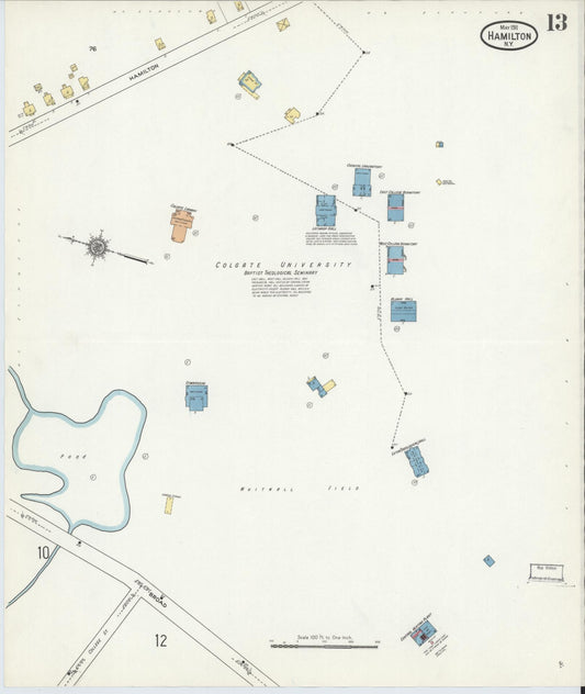 Sanborn Fire Insurance Map from Hamilton, Madison County, New York (1911), Sheet #0013 - Historic Sanborn Fire Insurance Map Print, vintage old map wall art, antique decor, genealogy gift, New York New York map