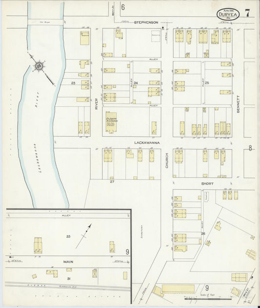 Sanborn Fire Insurance Map from Duryea, Luzerne County, Pennsylvania (1914), Sheet #0007 - Historic Sanborn Fire Insurance Map Print, vintage old map wall art, antique decor, genealogy gift, Pennsylvania Pennsylvania map