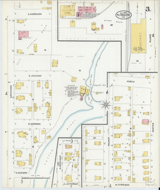 Sanborn Fire Insurance Map from Plymouth, Marhshall County, Indiana (1905), Sheet #0003 - Historic Sanborn Fire Insurance Map Print, vintage old map wall art, antique decor, genealogy gift, Indiana Indiana map