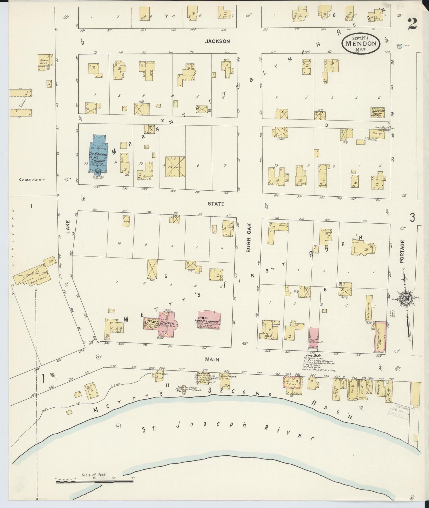 Sanborn Fire Insurance Map from Mendon, Saint Joseph County, Michigan (1911), Sheet #0002 - Complete Map Set gallery image, historic Sanborn map, vintage wall art, Michigan Michigan