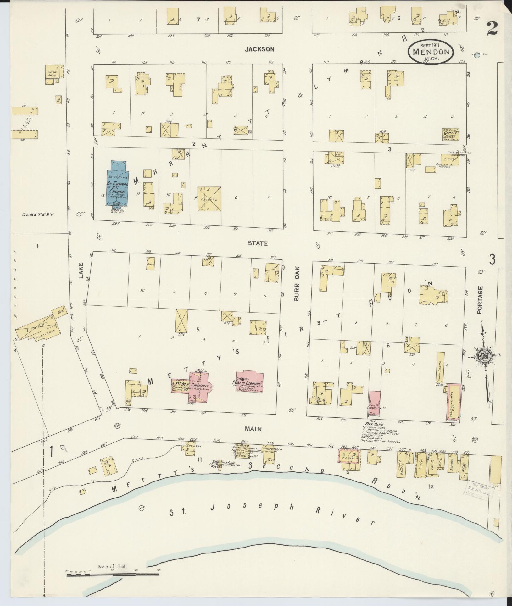 Sanborn Fire Insurance Map from Mendon, Saint Joseph County, Michigan (1911), Sheet #0002 - Complete Map Set gallery image, historic Sanborn map, vintage wall art, Michigan Michigan