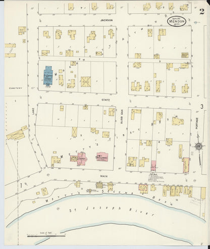 Sanborn Fire Insurance Map from Mendon, Saint Joseph County, Michigan (1911), Sheet #0002 - Complete Map Set gallery image, historic Sanborn map, vintage wall art, Michigan Michigan