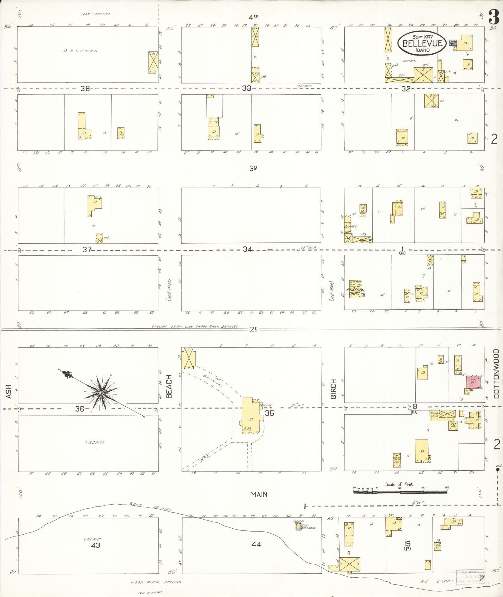 Sanborn Fire Insurance Map from Bellevue, Blaine County, Idaho (1907), Sheet #0003 - Complete Map Set gallery image, historic Sanborn map, vintage wall art, Idaho Idaho