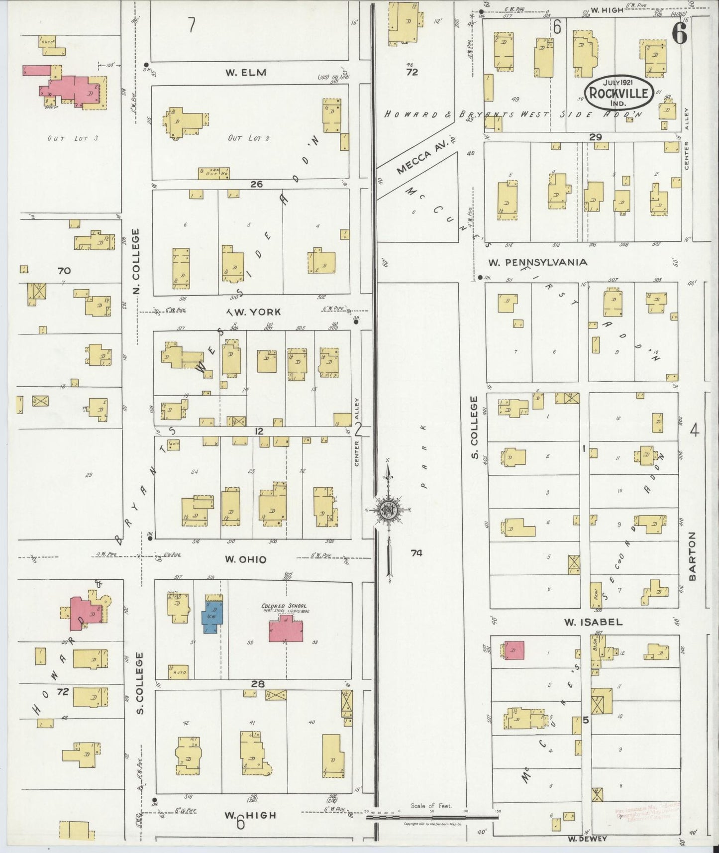 Sanborn Fire Insurance Map from Rockville, Parke County, Indiana (1921), Sheet #0006 - Complete Map Set gallery image, historic Sanborn map, vintage wall art, Indiana Indiana