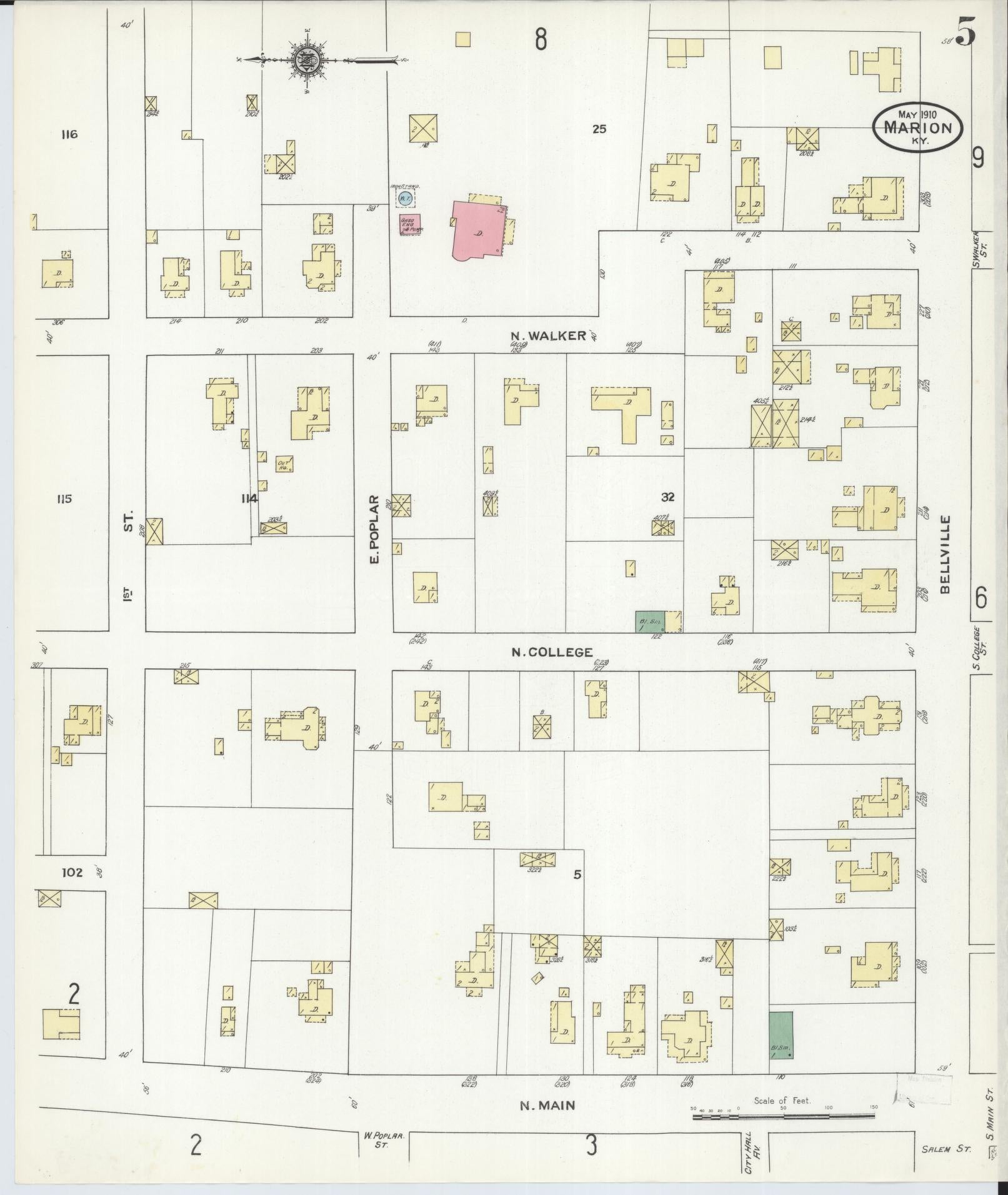 Sanborn Fire Insurance Map from Marion, Crittenden County, Kentucky (1910), Sheet #0005 - Complete Map Set gallery image, historic Sanborn map, vintage wall art, Kentucky Kentucky