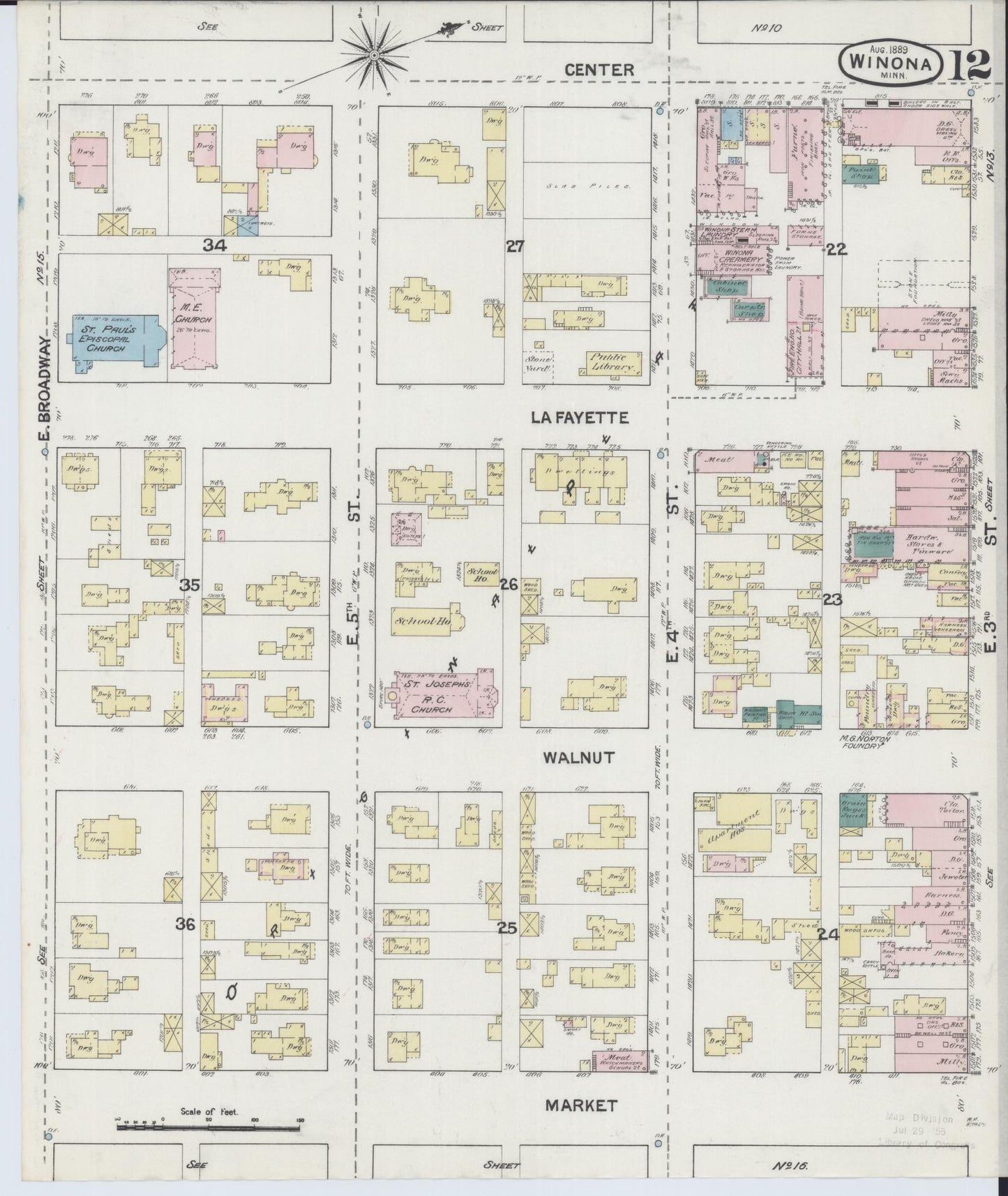 Sanborn Fire Insurance Map from Winona, Winona County, Minnesota (1889), Sheet #0012 - Complete Map Set gallery image, historic Sanborn map, vintage wall art, Minnesota Minnesota