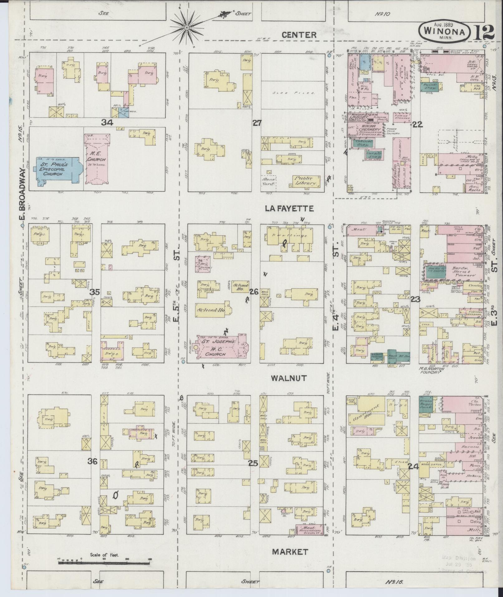 Sanborn Fire Insurance Map from Winona, Winona County, Minnesota (1889), Sheet #0012 - Complete Map Set gallery image, historic Sanborn map, vintage wall art, Minnesota Minnesota