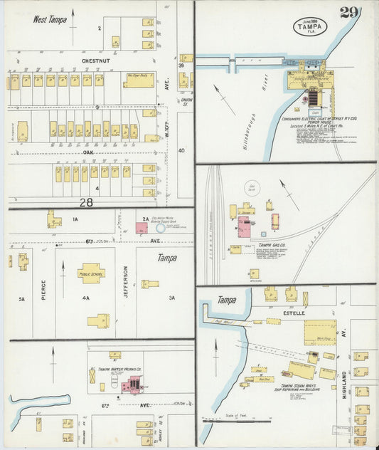 Sanborn Fire Insurance Map from Tampa, Hillsborough County, Florida (1899), Sheet #0029 - Historic Sanborn Fire Insurance Map Print, vintage old map wall art, antique decor, genealogy gift, Florida Florida map