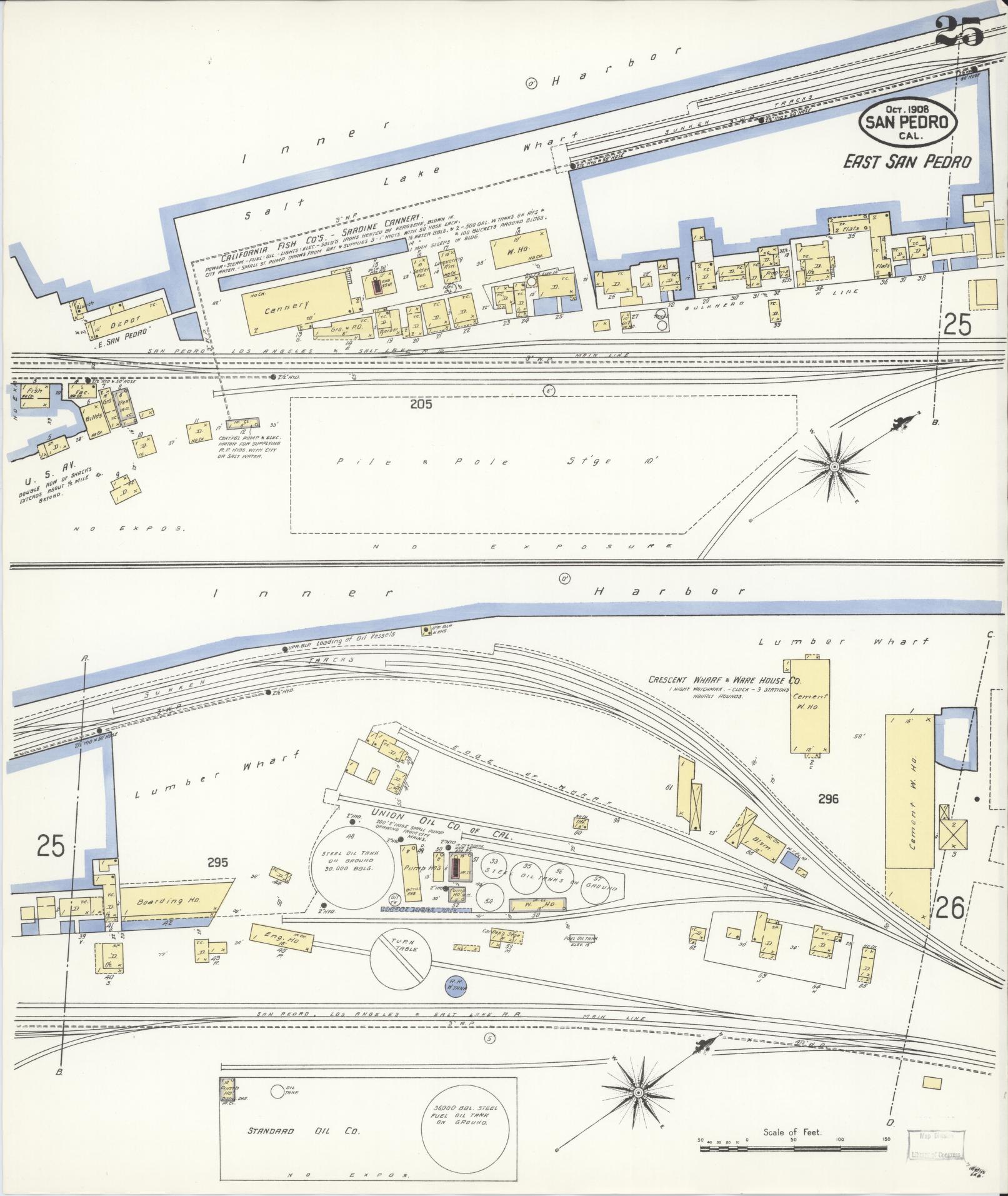 Sanborn Fire Insurance Map from San Pedro, Los Angeles County, California (1908), Sheet #0025 - Complete Map Set gallery image, historic Sanborn map, vintage wall art, California California