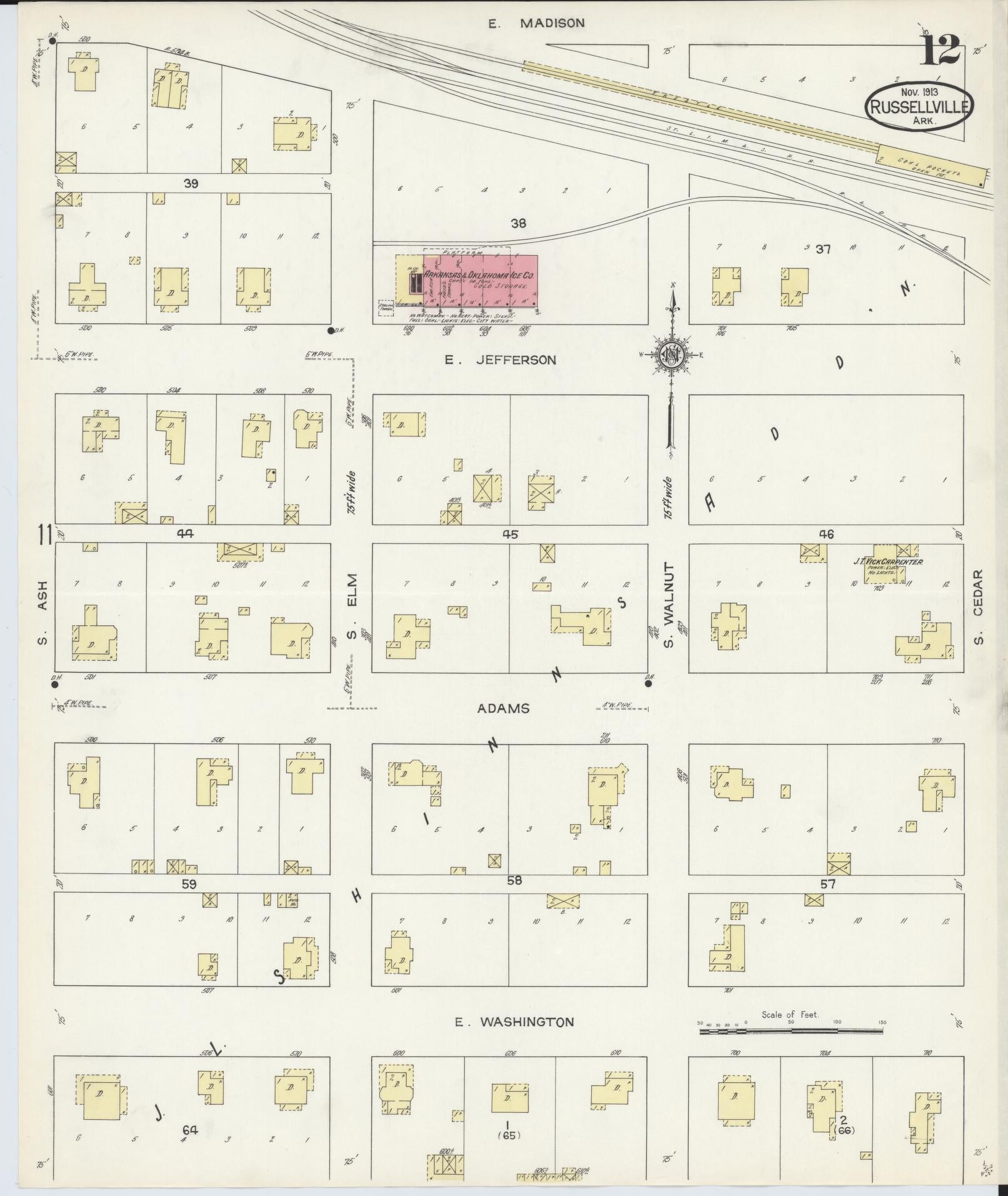 Sanborn Fire Insurance Map from Russellville, Pope County, Arkansas (1913), Sheet #0012 - Complete Map Set gallery image, historic Sanborn map, vintage wall art, Arkansas Arkansas