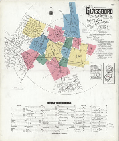 Sanborn Fire Insurance Map from Glassboro, Gloucester County, New Jersey (1923), Sheet #0001 - Complete Map Set gallery image, historic Sanborn map, vintage wall art, New Jersey New Jersey