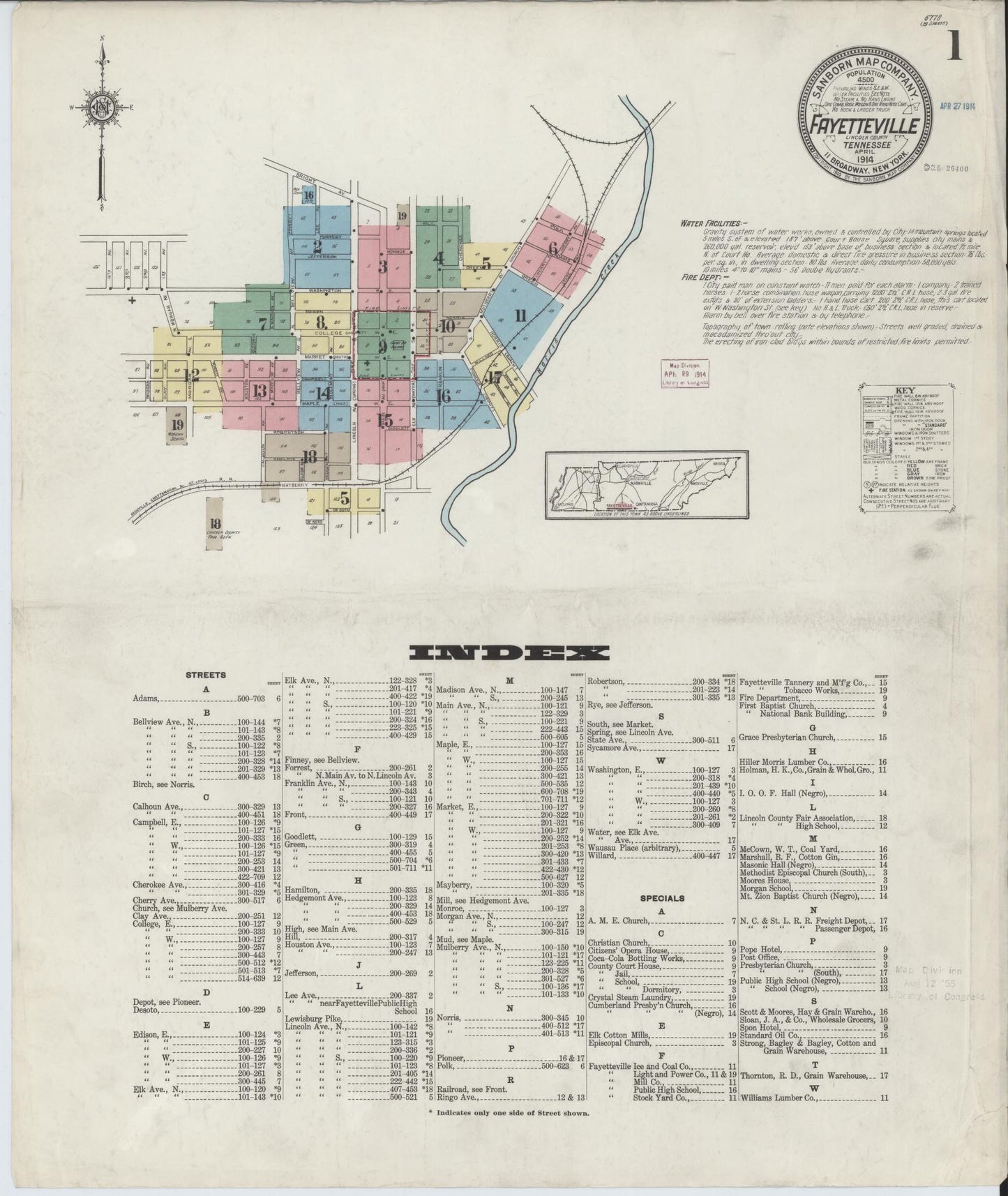 Sanborn Fire Insurance Map from Fayetteville, Lincoln County, Tennessee. (1914) – Historic Sanborn Fire Insurance Map Print
