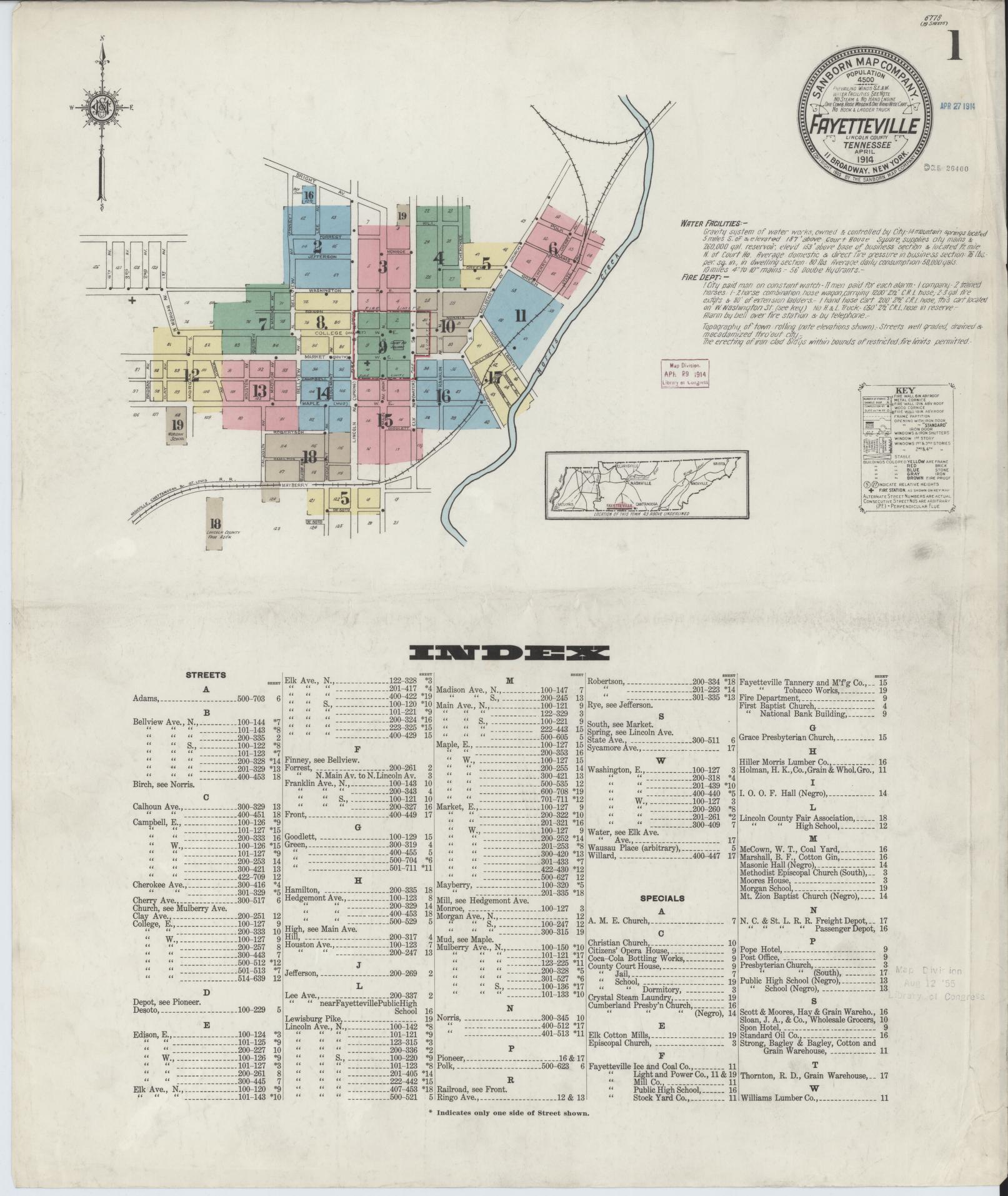 Sanborn Fire Insurance Map from Fayetteville, Lincoln County, Tennessee. (1914) – Historic Sanborn Fire Insurance Map Print
