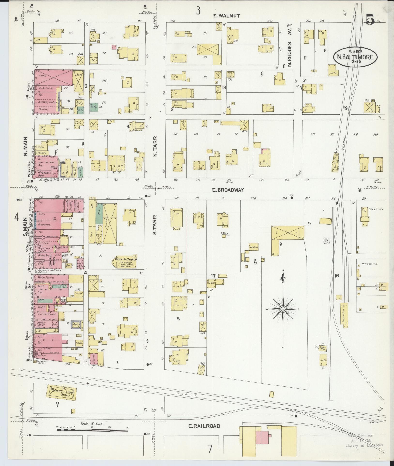 Sanborn Fire Insurance Map from North Baltimore, Wood County, Ohio (1908), Sheet #0005 - Complete Map Set gallery image, historic Sanborn map, vintage wall art, Ohio Ohio