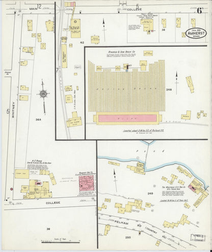Sanborn Fire Insurance Map from Amherst, Hampshire County, Massachusetts (1916), Sheet #0006 - Historic Sanborn Fire Insurance Map Print, vintage old map wall art, antique decor, genealogy gift, Massachusetts Massachusetts map