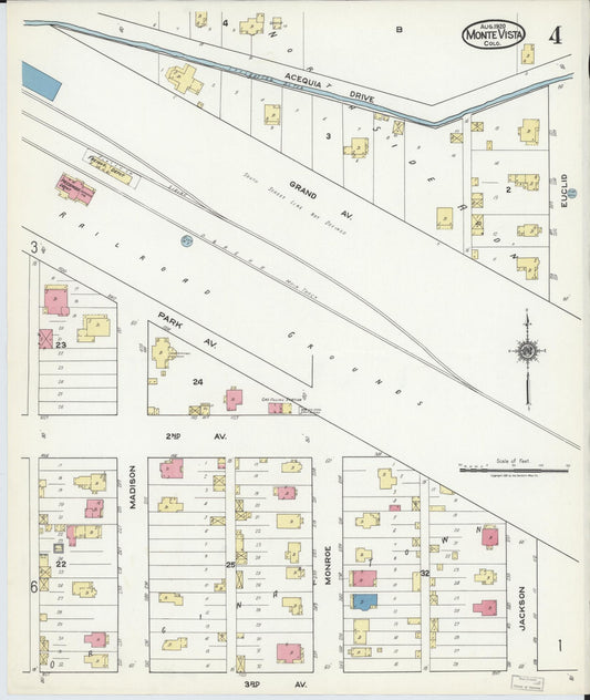 Sanborn Fire Insurance Map from Monte Vista, Rio Grande County, Colorado (1920), Sheet #0004 - Historic Sanborn Fire Insurance Map Print, vintage old map wall art, antique decor, genealogy gift, Colorado Colorado map