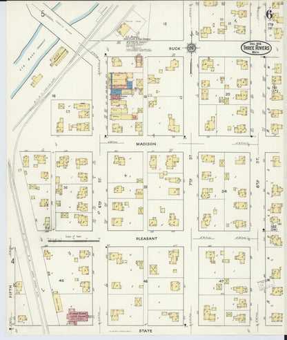 Sanborn Fire Insurance Map from Three Rivers, Saint Joseph County, Michigan (1916), Sheet #0006 - Historic Sanborn Fire Insurance Map Print, vintage old map wall art, antique decor, genealogy gift, Michigan Michigan map
