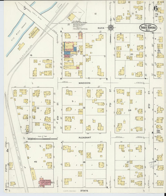 Sanborn Fire Insurance Map from Three Rivers, Saint Joseph County, Michigan (1916), Sheet #0006 - Historic Sanborn Fire Insurance Map Print, vintage old map wall art, antique decor, genealogy gift, Michigan Michigan map