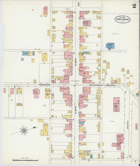 Sanborn Fire Insurance Map from Emmittsburg, Frederick County, Maryland (1904), Sheet #0002 - Historic Sanborn Fire Insurance Map Print, vintage old map wall art
