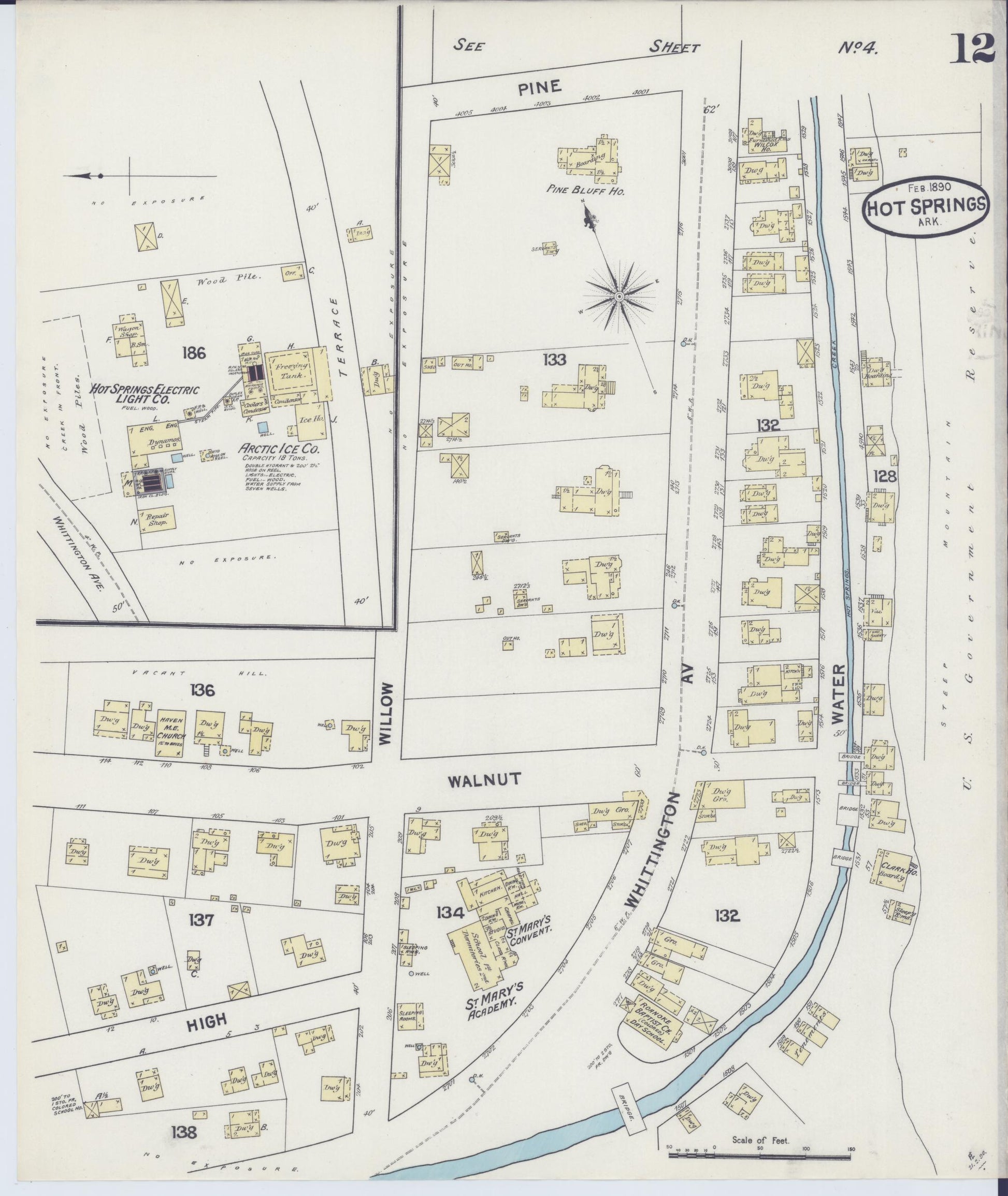 Sanborn Fire Insurance Map from Hot Springs, Garland County, Arkansas (1890), Sheet #0012 - Complete Map Set gallery image, historic Sanborn map, vintage wall art, Arkansas Arkansas