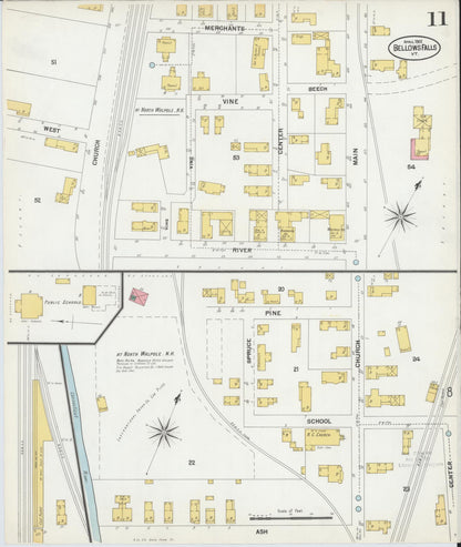 Sanborn Fire Insurance Map from Bellows Falls, Windham County, Vermont (1901), Sheet #0011 - Complete Map Set gallery image, historic Sanborn map, vintage wall art, Vermont Vermont