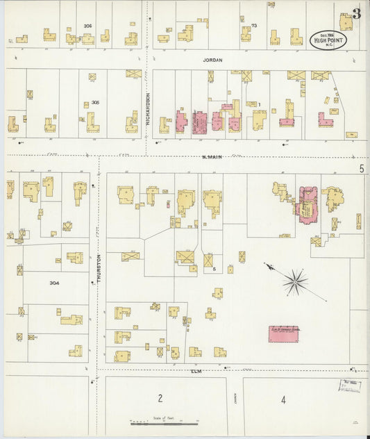 Sanborn Fire Insurance Map from High Point, Guilford County, North Carolina (1906), Sheet #0003 - Historic Sanborn Fire Insurance Map Print, vintage old map wall art, antique decor, genealogy gift, North Carolina North Carolina map