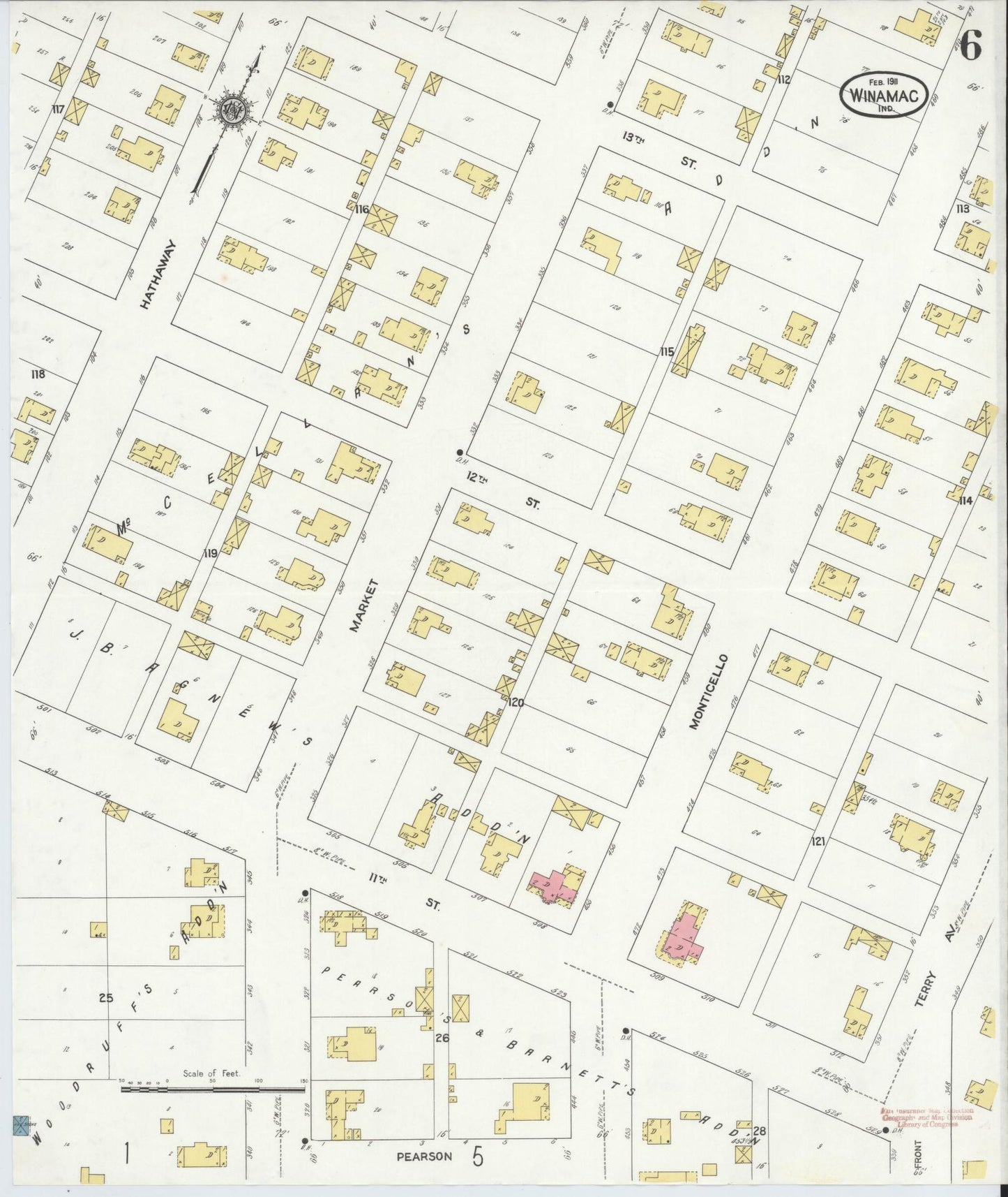 Sanborn Fire Insurance Map from Winamac, Pulaski County, Indiana (1911), Sheet #0006 - Historic Sanborn Fire Insurance Map Print, vintage old map wall art, antique decor, genealogy gift, Indiana Indiana map
