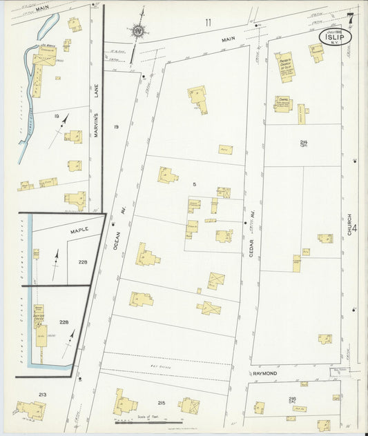 Sanborn Fire Insurance Map from Islip, Suffolk County, New York (1916), Sheet #0007 - Historic Sanborn Fire Insurance Map Print, vintage old map wall art, antique decor, genealogy gift, New York New York map