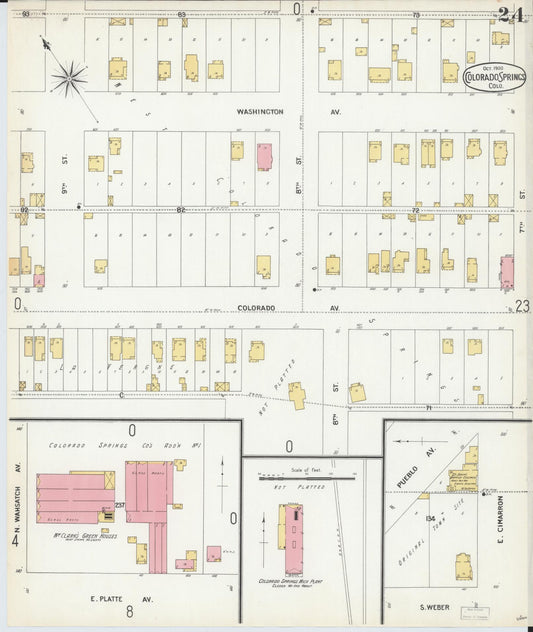 Sanborn Fire Insurance Map from Colorado Springs, El Paso County, Colorado (1900), Sheet #0024 - Historic Sanborn Fire Insurance Map Print, vintage old map wall art, antique decor, genealogy gift, Colorado Colorado map