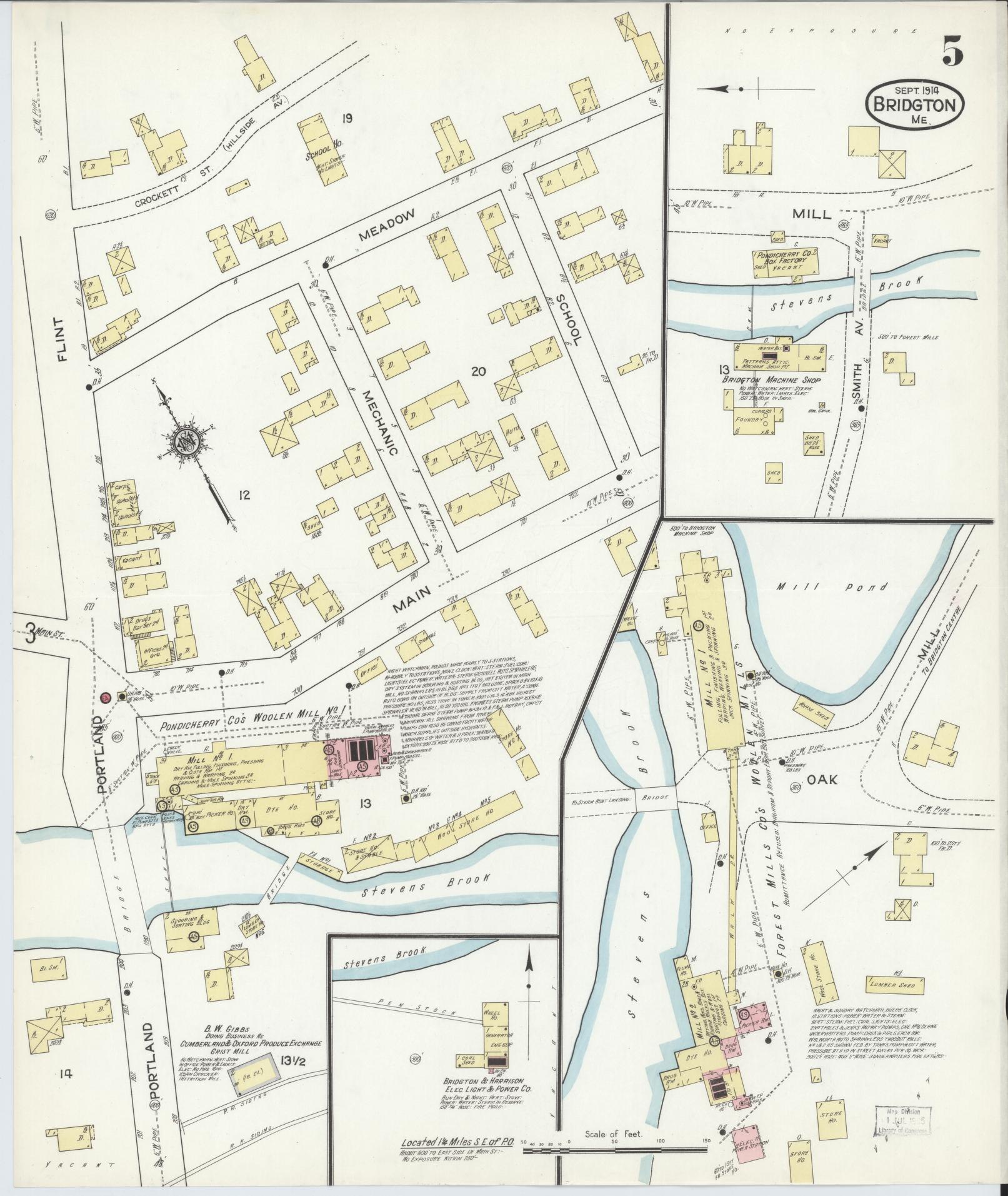 Sanborn Fire Insurance Map from Bridgton, Cumberland County, Maine (1914), Sheet #0005 - Historic Sanborn Fire Insurance Map Print, vintage old map wall art, antique decor, genealogy gift, Maine Maine map
