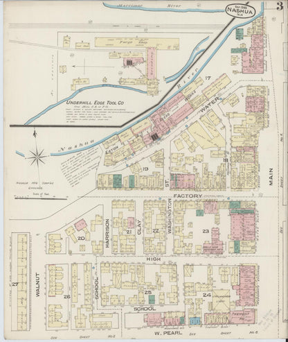 Sanborn Fire Insurance Map from Nashua, Hillsborough County, New Hampshire (1885), Sheet #0003 - Complete Map Set gallery image, historic Sanborn map, vintage wall art, New Hampshire New Hampshire