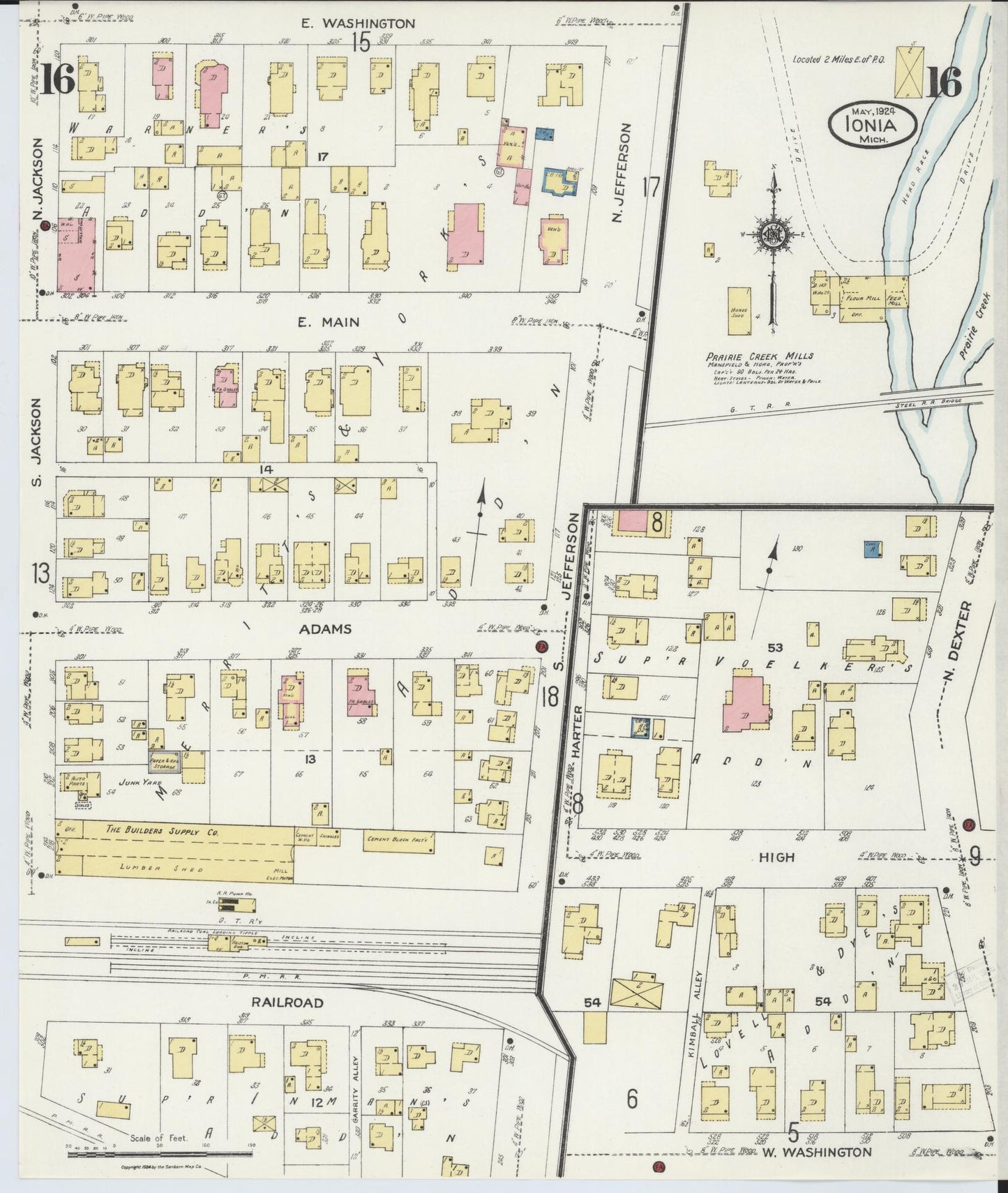 Sanborn Fire Insurance Map from Ionia, Ionia County, Michigan (1924), Sheet #0016 - Historic Sanborn Fire Insurance Map Print, vintage old map wall art, antique decor, genealogy gift, Michigan Michigan map